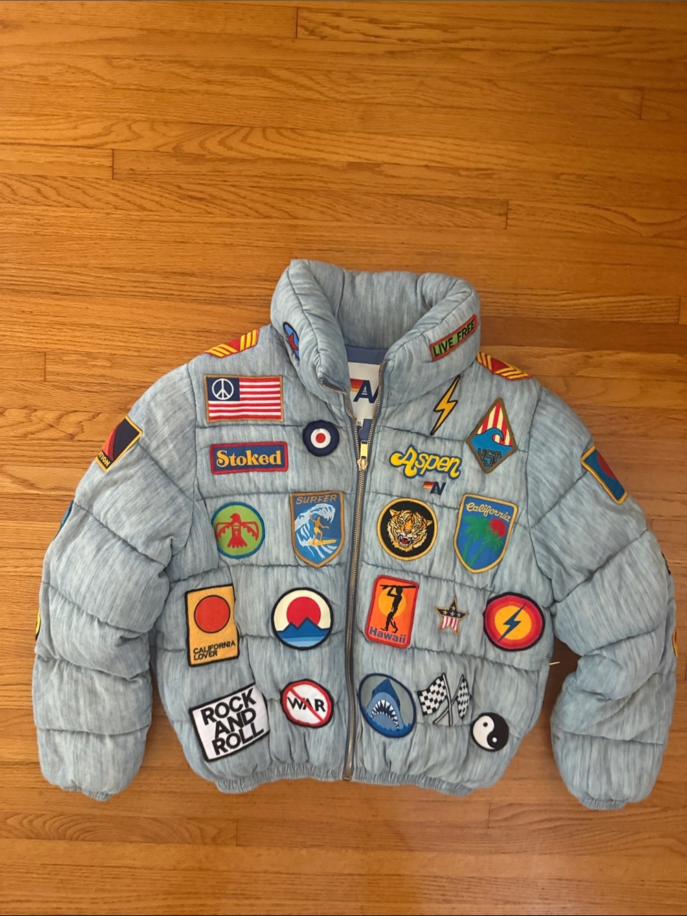 Aviator Nation Vintage Patch Light soft denim Apres Puffer Jacket